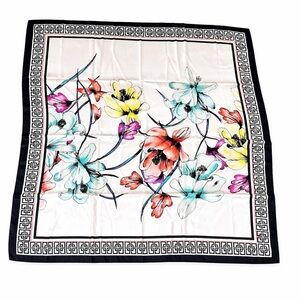 Chico’s Floral Print Scarf with Black and White Border-New With Tag